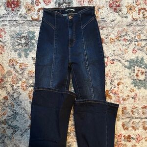 Fashion Nova Dark Blue High-Rise Flare Jeans